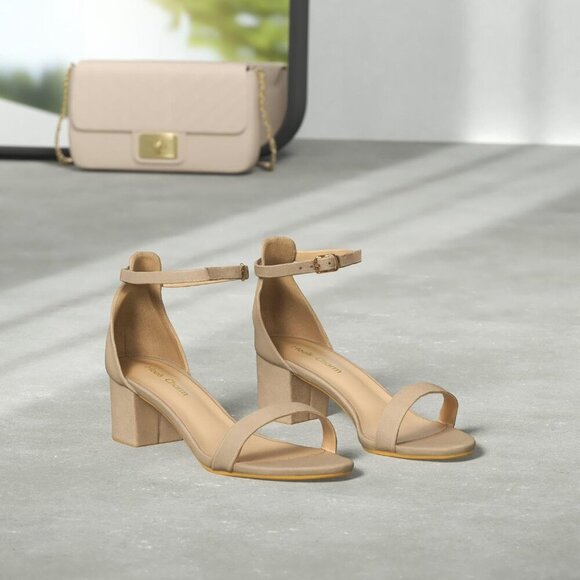 Women's Faux Leather Chunky Block Heeled Sandals 2 Inch Open Toe Ankle Strap - Picture 2 of 8